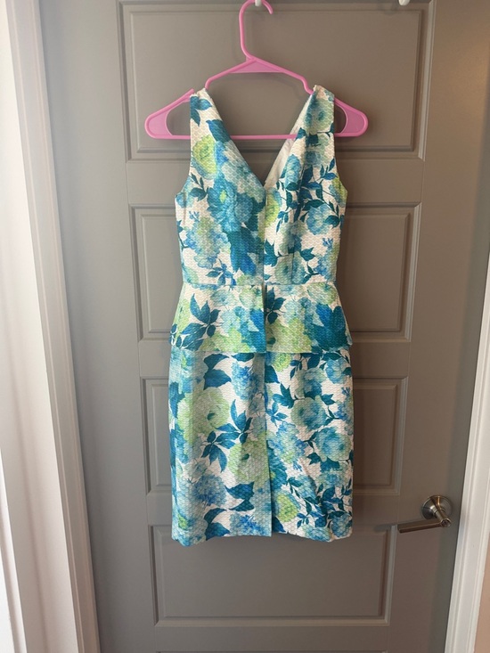 ANTONIO MELANI Blue Green Floral Peplum Dress - Picture 2 of 3